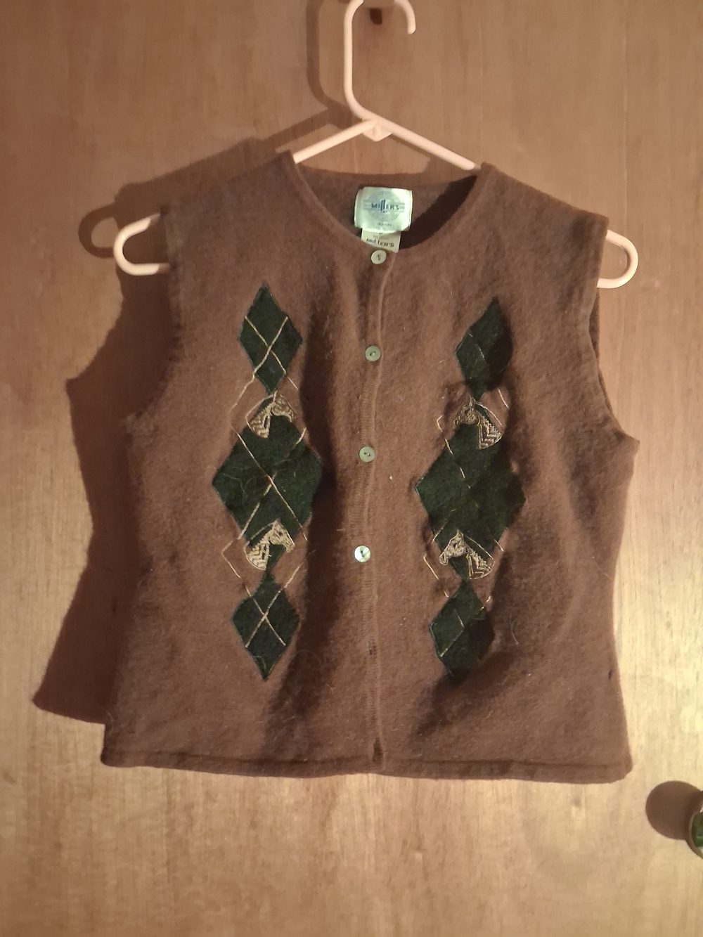 Unbranded Brown Wool Argyle Vest for Kids - Green Accent